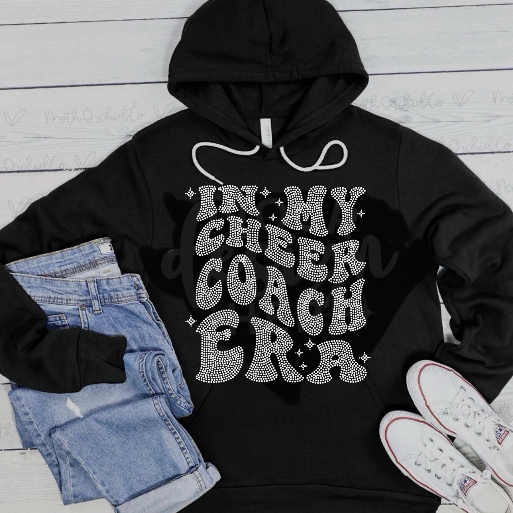 IN MY CHEER GRANDMA ERA AB RHINESTONE BLACK HOODED SWEATSHIRT W/AB RHI –  Glitzy Bling Transfers