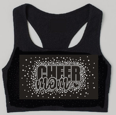 “FANNY PACK” & SPORTS BRA CHEER MOM w/heart Clear Rhinestone Transfers