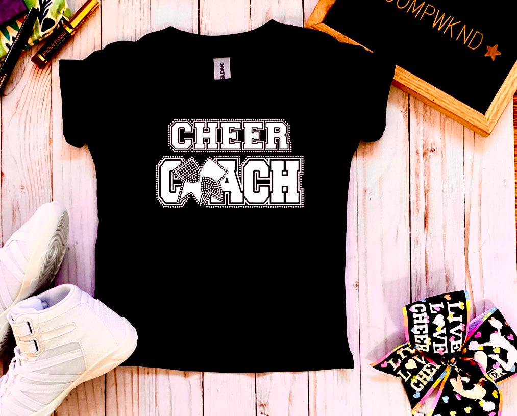 CHEER COACH WITH BOW GLITTER & RHINESTONE TRANSFER