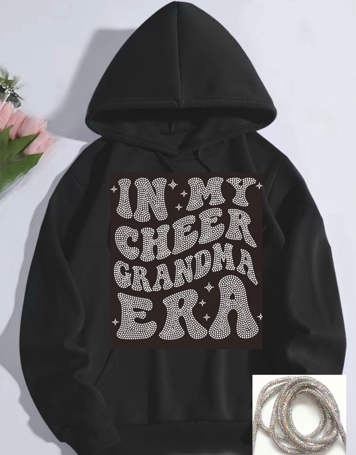 CHEER GRANDMA ERA AB RHINESTONE BLACK HOODED SWEATSHIRT