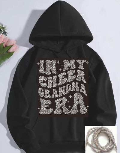 IN MY CHEER GRANDMA ERA AB RHINESTONE BLACK HOODED SWEATSHIRT W/AB RHINESTONE HOODIE STRING