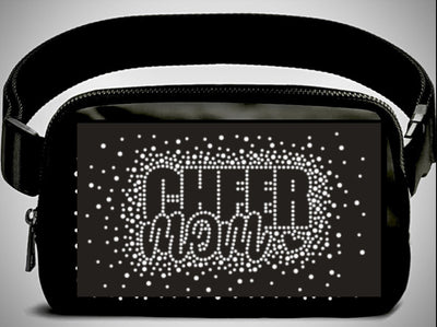 “FANNY PACK” & SPORTS BRA CHEER MOM w/heart Clear Rhinestone Transfers