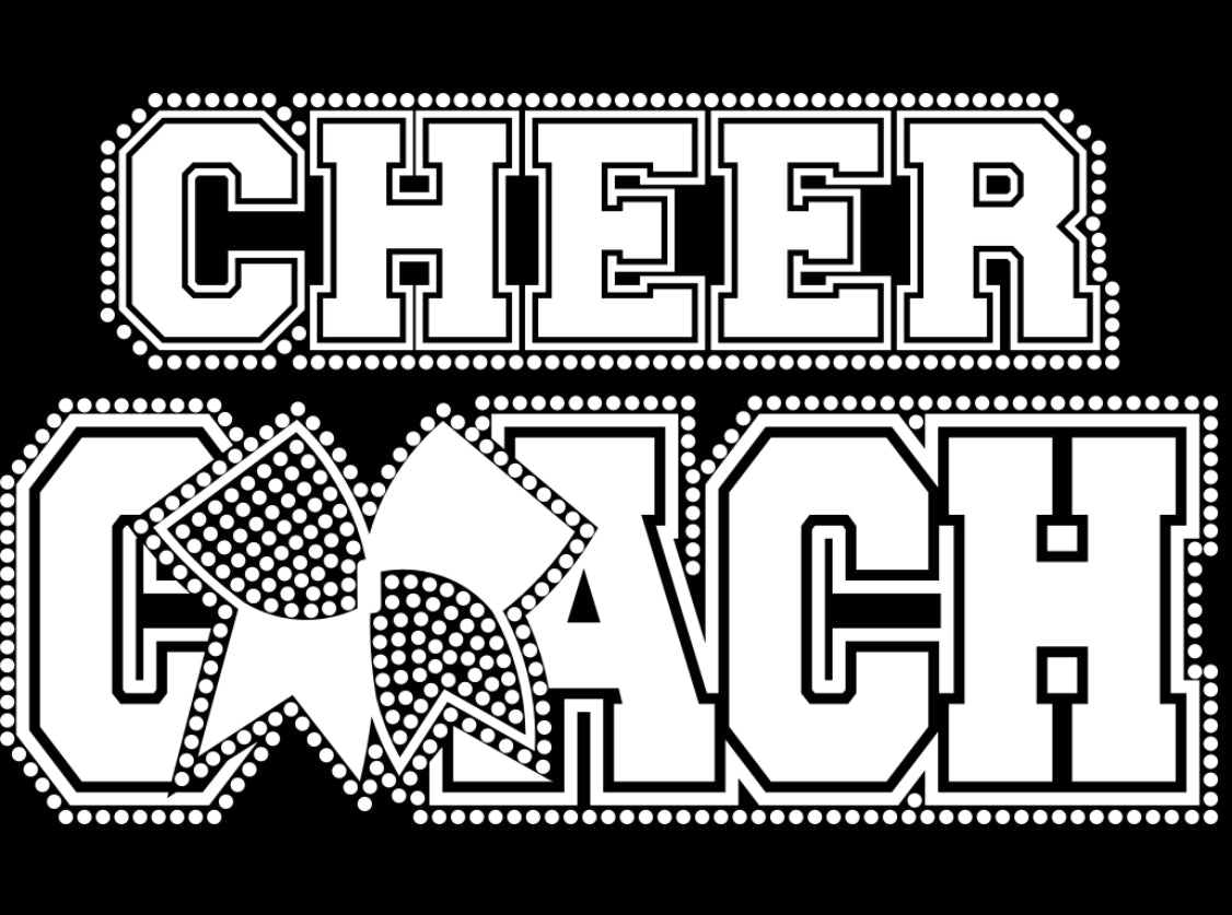 CHEER COACH WITH BOW GLITTER & RHINESTONE TRANSFER