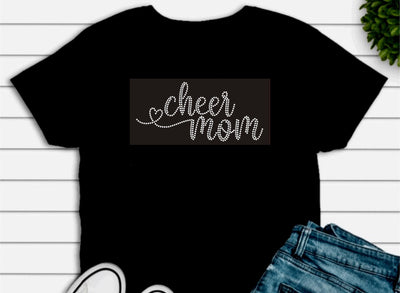 CHEER MOM W/HEART CURSIVE AB CLEAR RHINESTONE