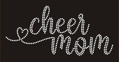 CHEER MOM W/HEART CURSIVE AB CLEAR RHINESTONE