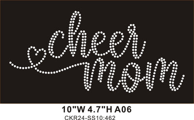 CHEER MOM W/HEART CURSIVE AB CLEAR RHINESTONE