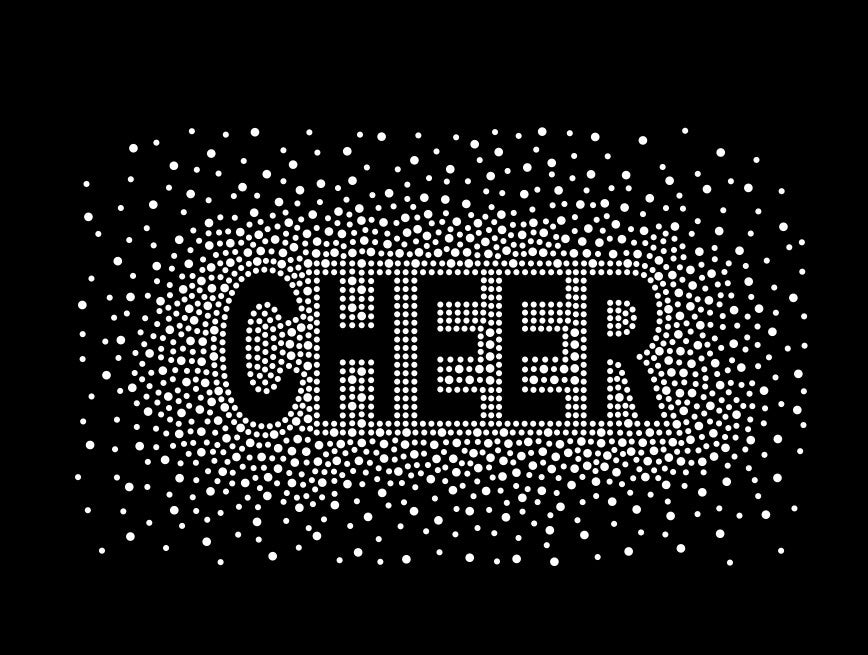 CHEER AB (iridescent) BLOCK FONT RHINESTONE BURST TRANSFER