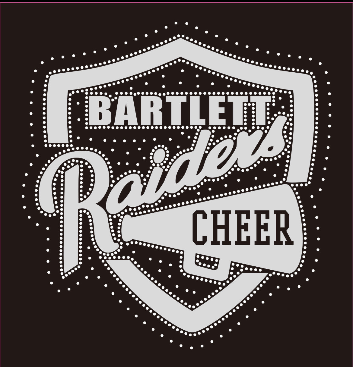 BARTLETT RAIDERS CHEER SILVER GLITTER & RHINESTONE TRANSFER